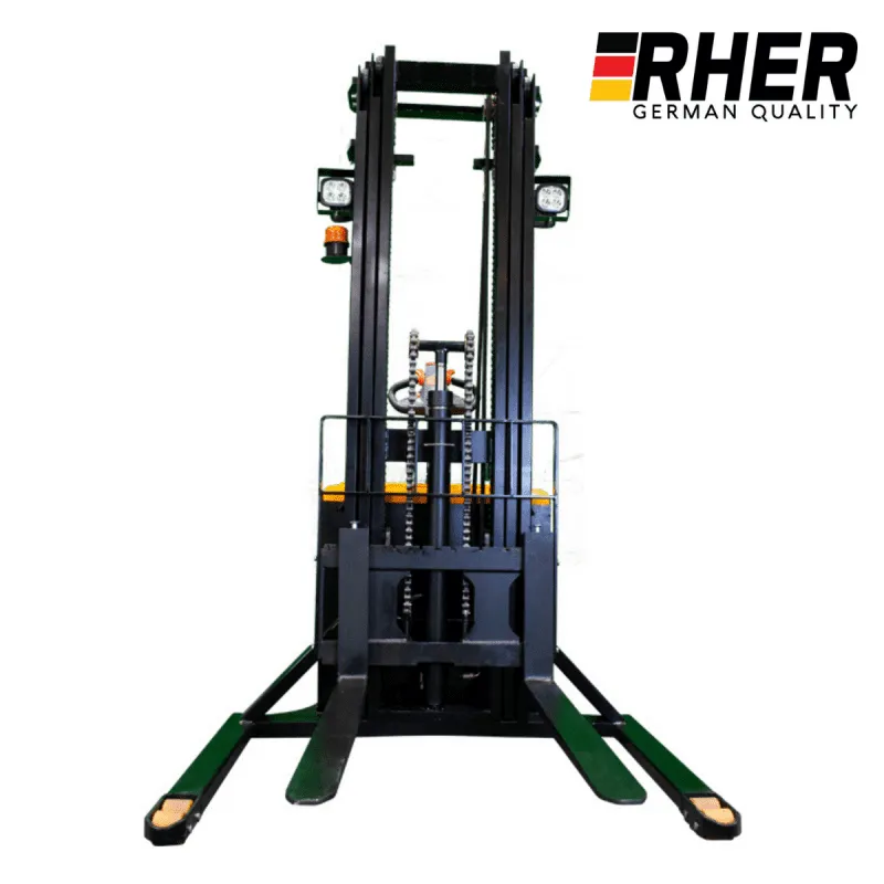 2000Kgs / 5.5 Metros. Apilador Rher Full Electrico hombre a Bordo. Seguridad Europea con Baliza